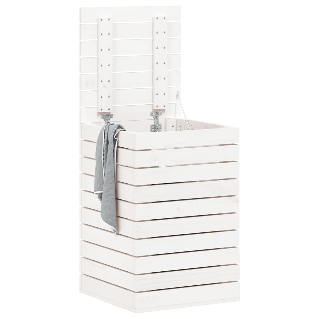 Cesto per Bucato Bianco 44x44x66 cm Legno Massello Pino - homemem39