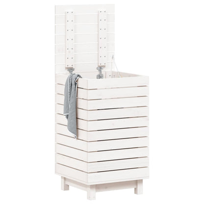 Cesto per Bucato Bianco 44x44x76 cm Legno Massello Pino