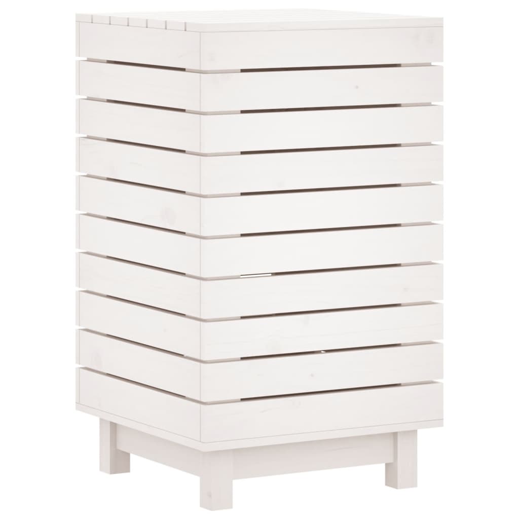 Cesto per Bucato Bianco 44x44x76 cm Legno Massello Pino - homemem39