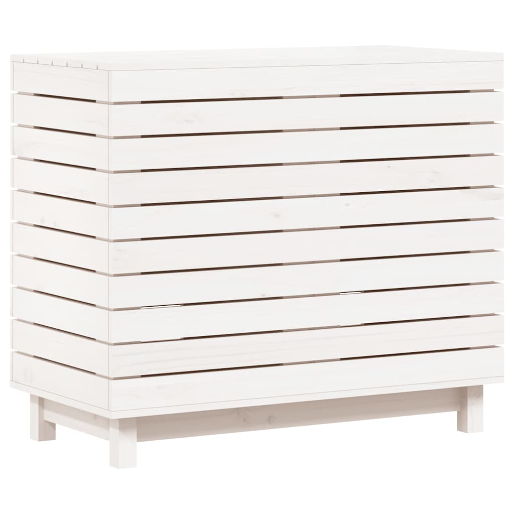 Cesto per Bucato Bianco 88,5x44x76 cm Legno Massello Pino - homemem39