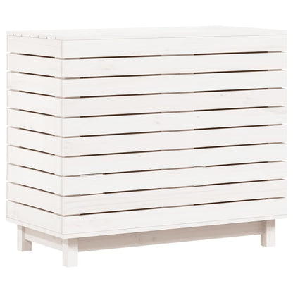 Cesto per Bucato Bianco 88,5x44x76 cm Legno Massello Pino