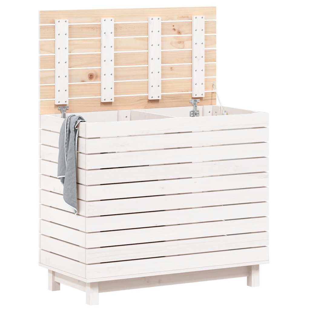 Cesto per Bucato Bianco 88,5x44x76 cm Legno Massello Pino - homemem39