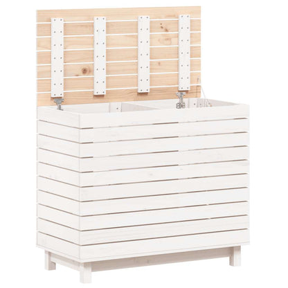 Cesto per Bucato Bianco 88,5x44x76 cm Legno Massello Pino