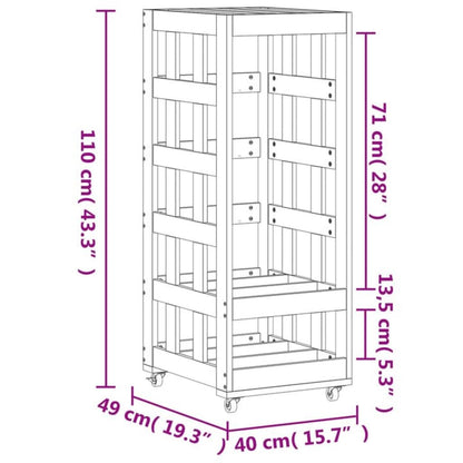 Portalegna con Ruote 40x49x110 cm Legno Massello di Pino