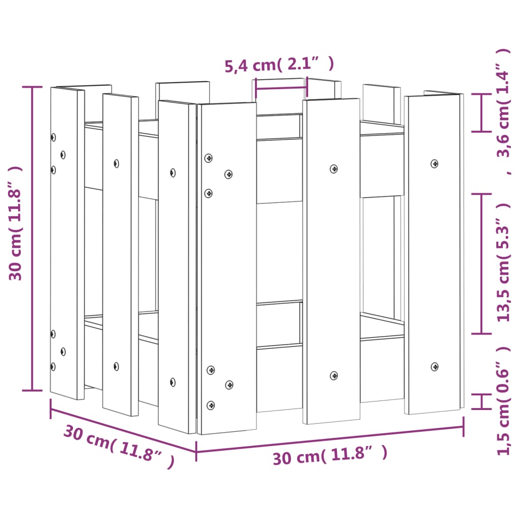 Fioriera Giardino Design Recinzione 30x30x30cm Massello Douglas | homemem39