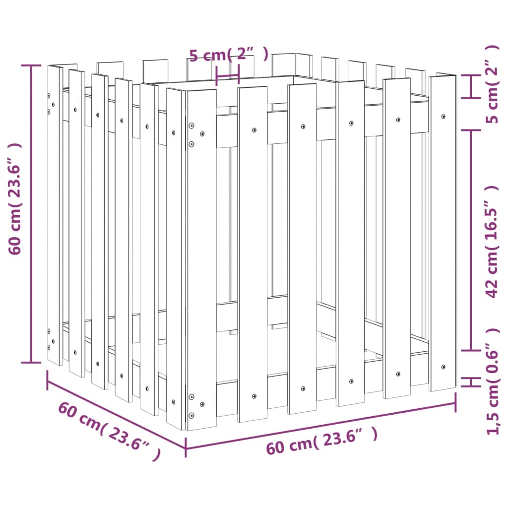 Fioriera Giardino Design Recinzione 60x60x60cm Massello Douglas | homemem39