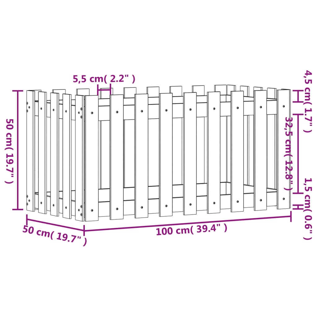 Fioriera Rialzata Giardino Recinzione 100x50x50cm Legno Douglas | homemem39
