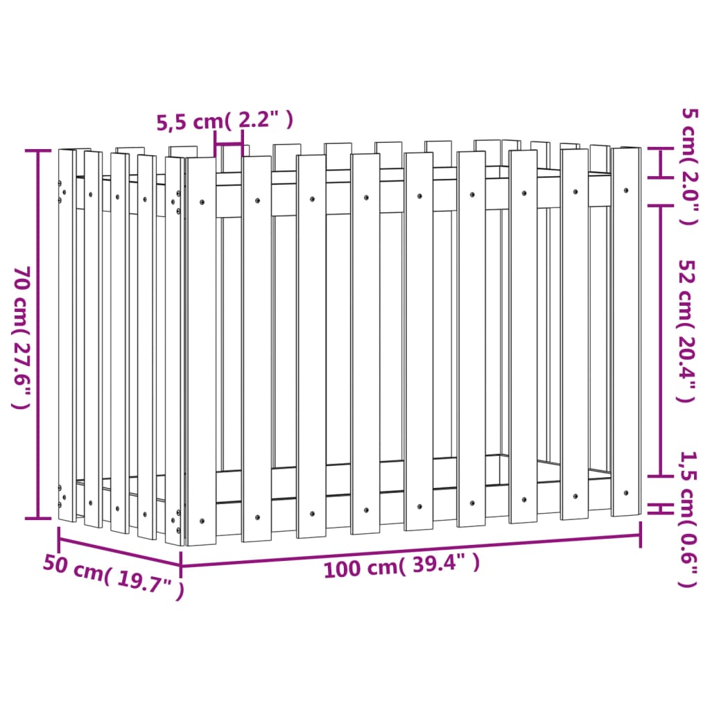 Fioriera Rialzata Giardino Recinzione 100x50x70cm Legno Douglas | homemem39