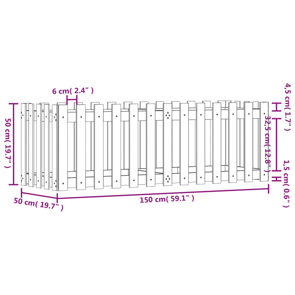 Fioriera Giardino a Recinzione Bianca 150x50x50cm Massello Pino | homemem39