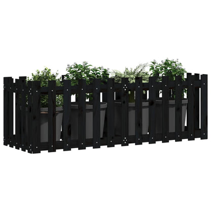 Fioriera Giardino a Recinzione Nera 150x50x50cm Massello Pino | homemem39