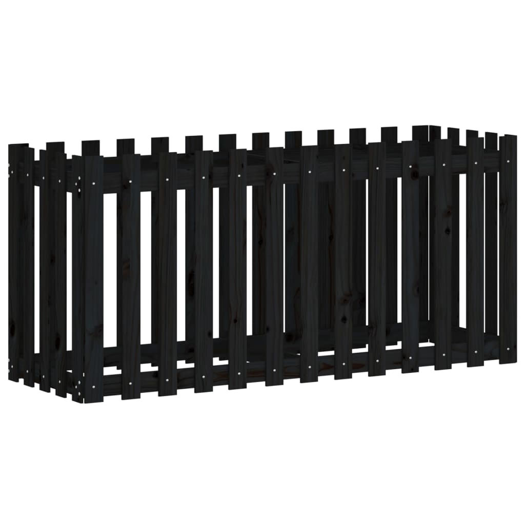 Fioriera Giardino a Recinzione Nera 150x50x70cm Massello Pino | homemem39
