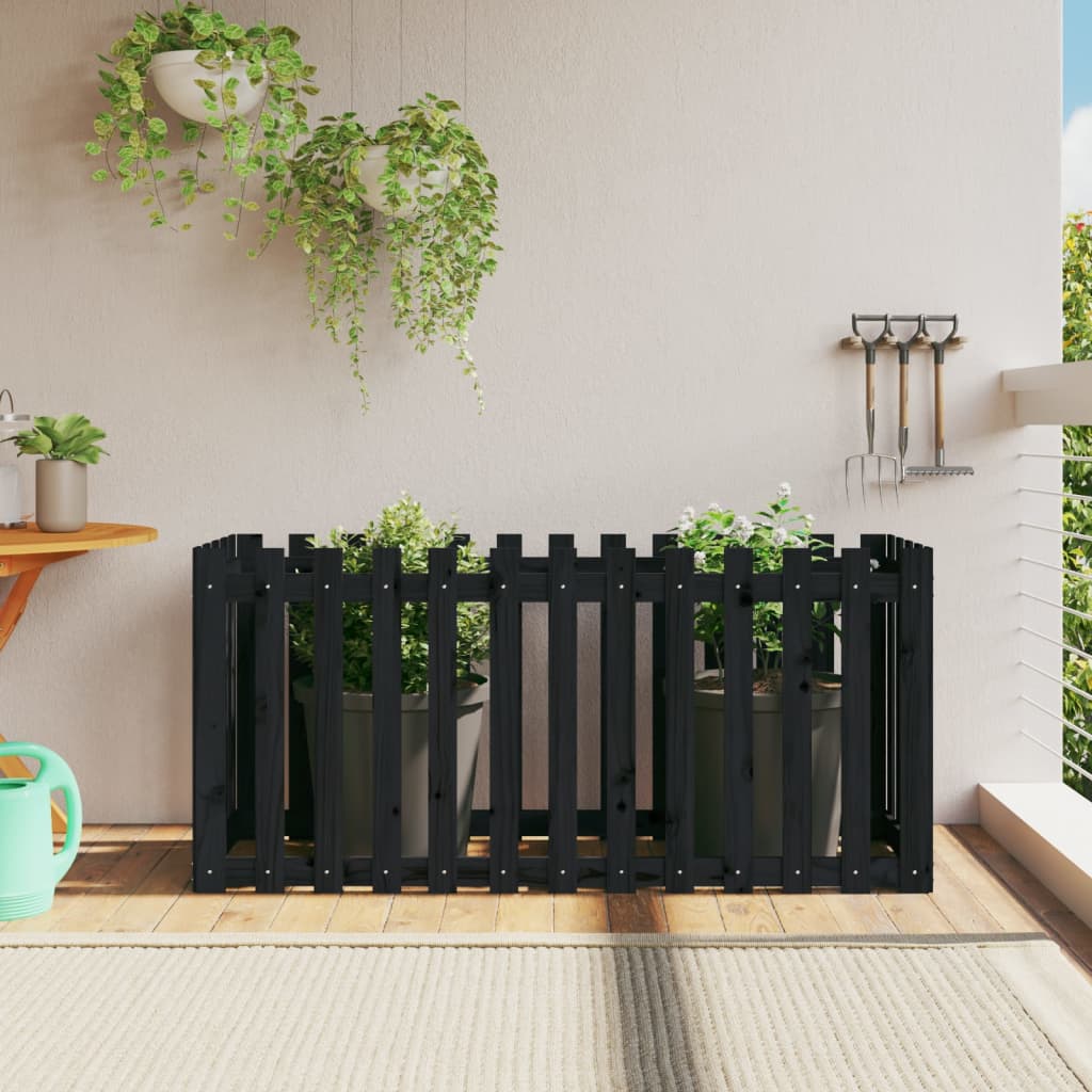 Fioriera Giardino a Recinzione Nera 150x50x70cm Massello Pino | homemem39