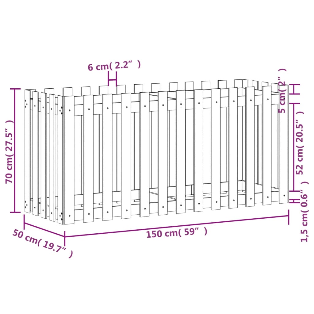 Fioriera da Giardino Recinzione 150x50x70cm in Pino Impregnato | homemem39