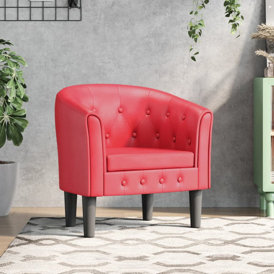 Red tub armchair in imitation leather