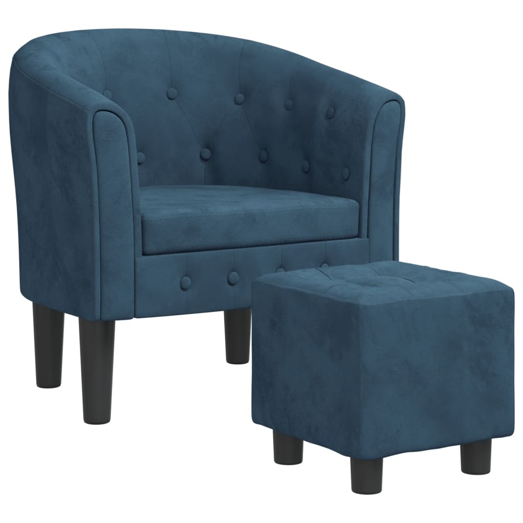 Cabriolet Armchair with Dark Blue Velvet Footstool