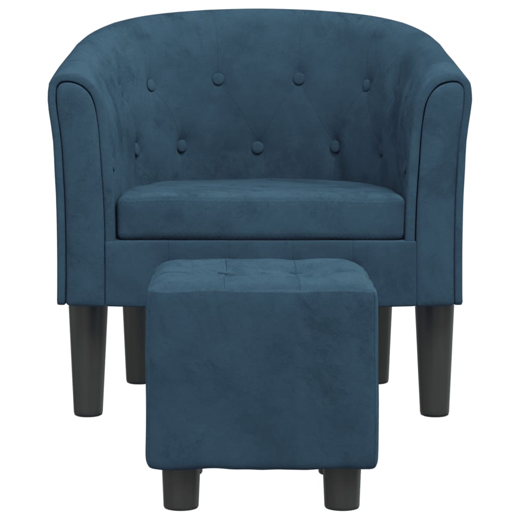 Cabriolet Armchair with Dark Blue Velvet Footstool