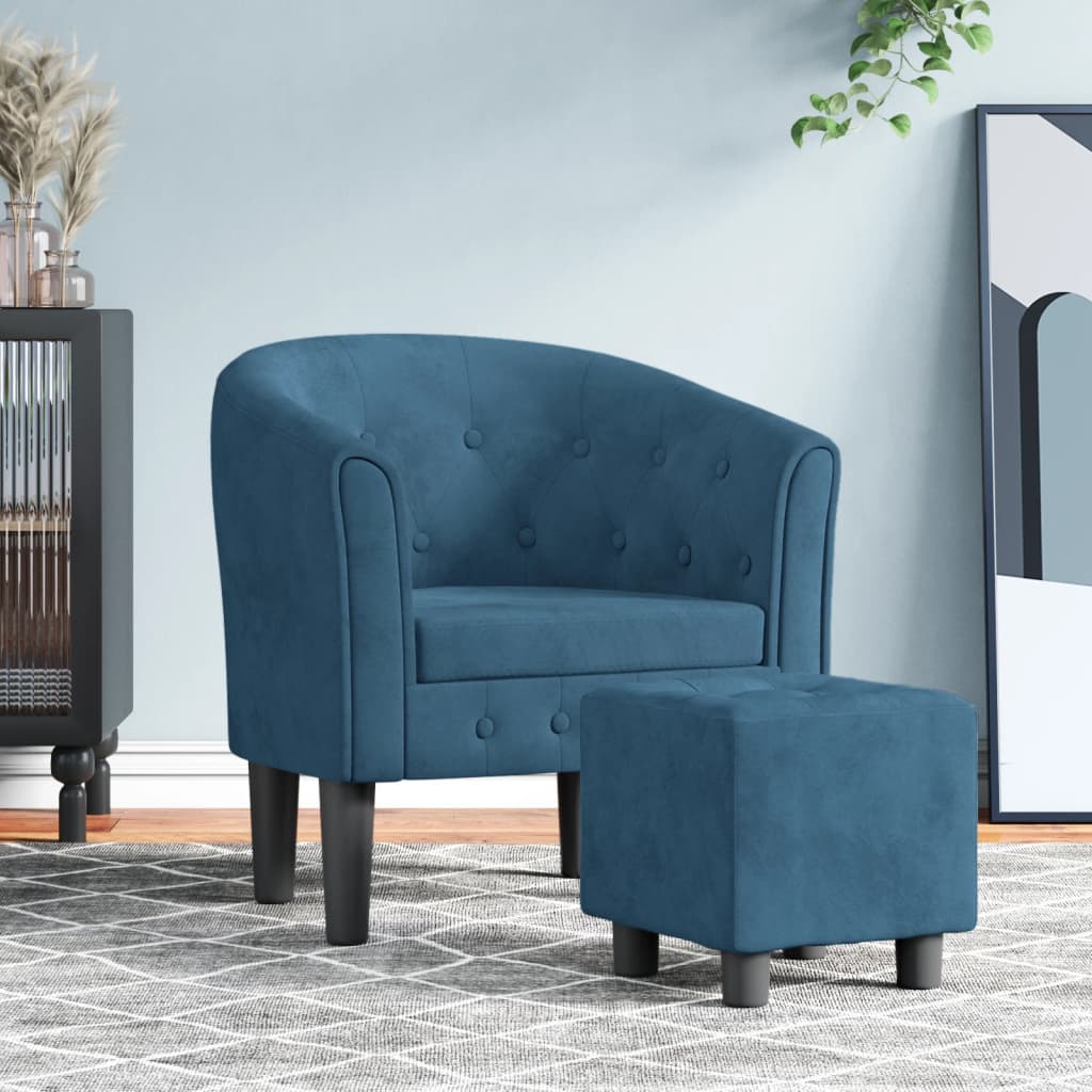 Cabriolet Armchair with Dark Blue Velvet Footstool