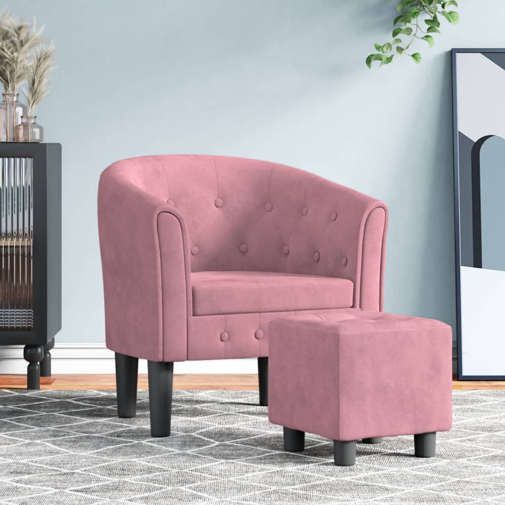 Cabriolet Armchair with Pink Velvet Footstool