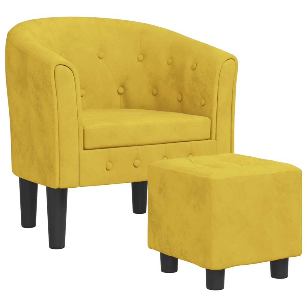 Cabriolet Armchair with Yellow Velvet Footstool