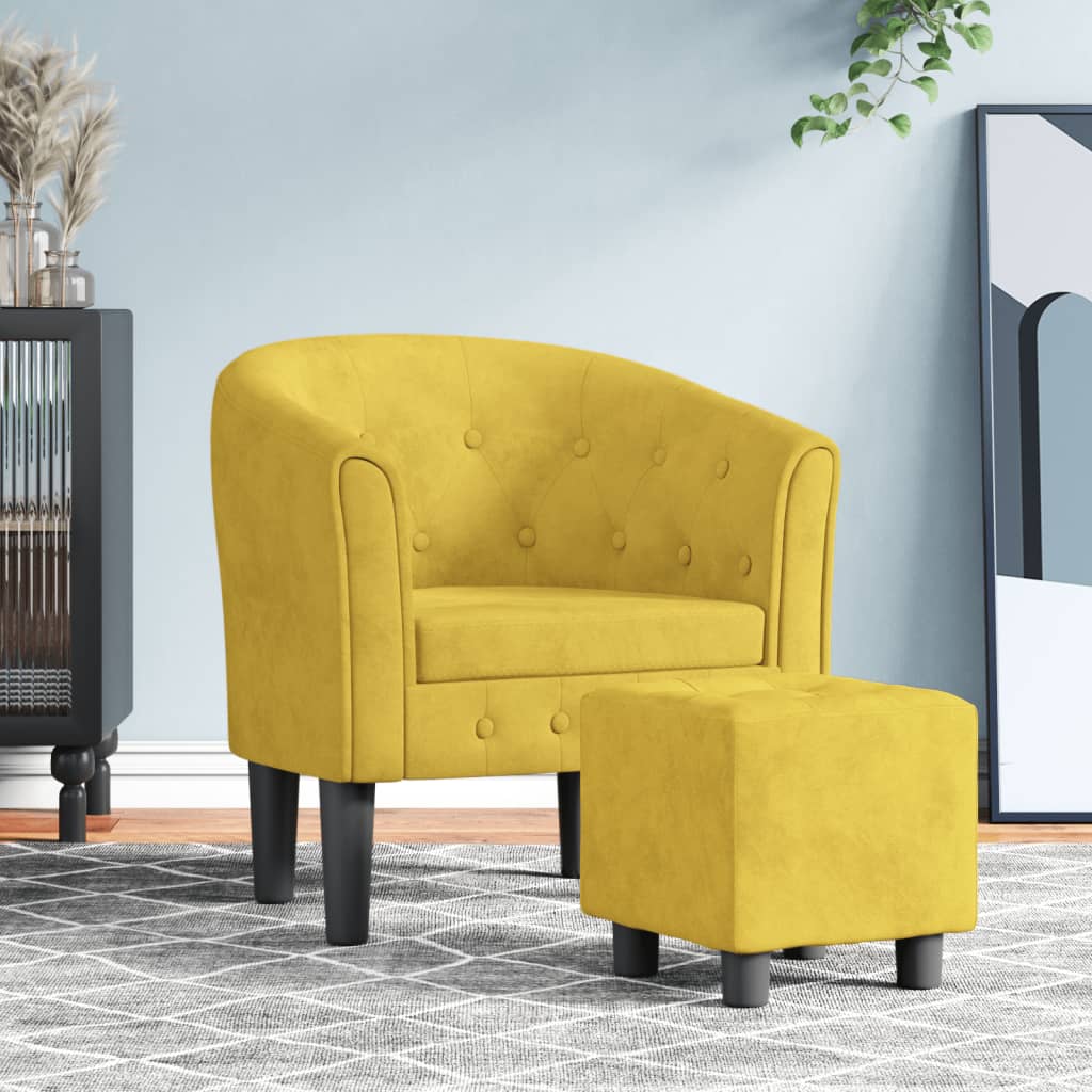 Cabriolet Armchair with Yellow Velvet Footstool