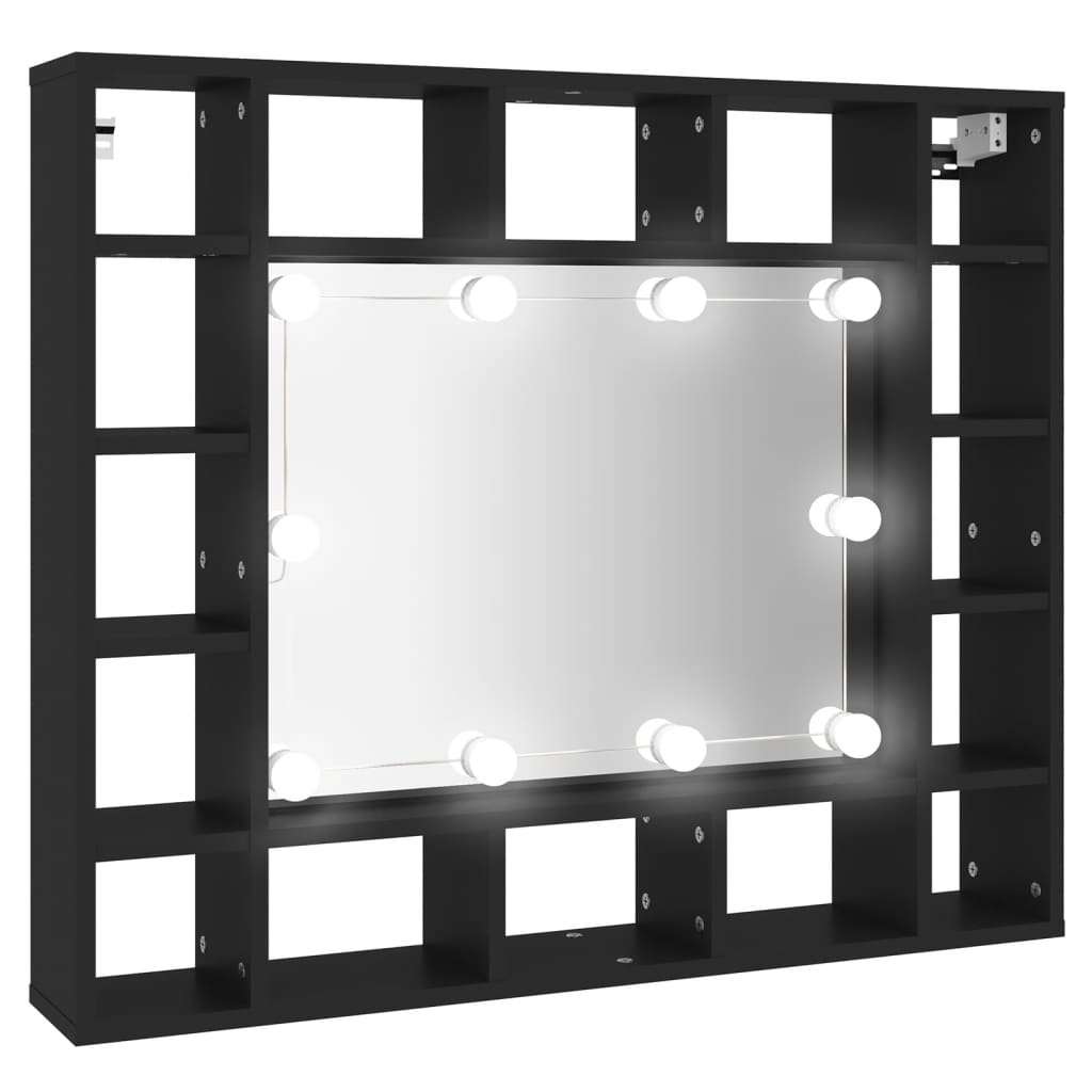 Armadietto a Specchio con LED Nero 91x15x76,5 cm - homemem39