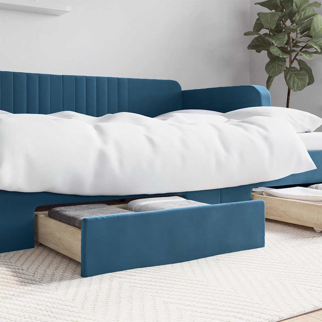 Cassetti da Letto 2pz Blu in Legno Multistrato e Velluto - homemem39