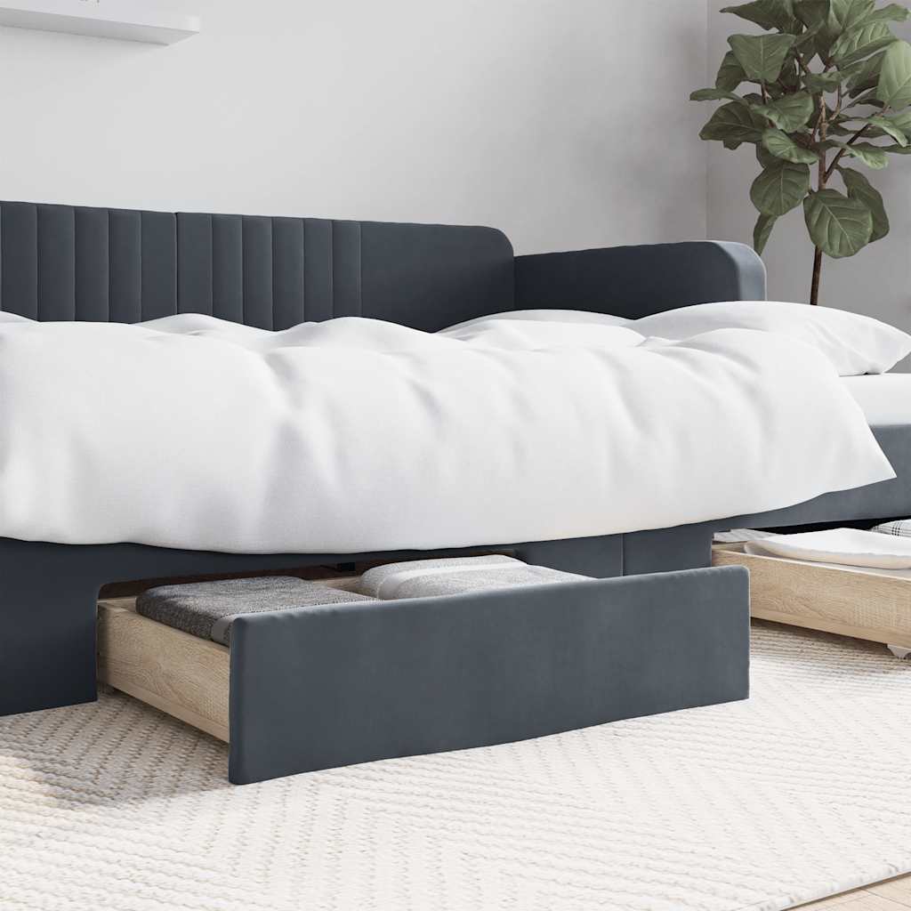 Cassetti da Letto 2pz Grigio Scuro Legno Multistrato e Velluto | homemem39