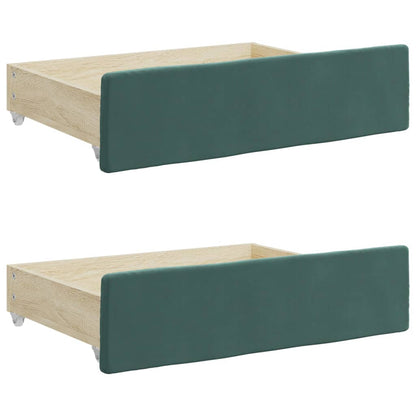 Cassetti da Letto 2pz Verde Scuro Legno Multistrato e Velluto