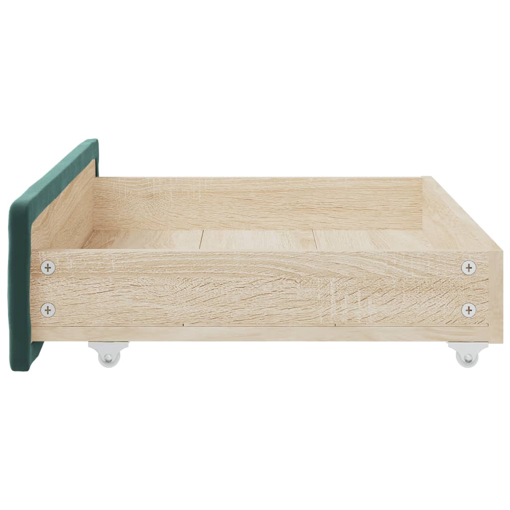 Cassetti da Letto 2pz Verde Scuro Legno Multistrato e Velluto