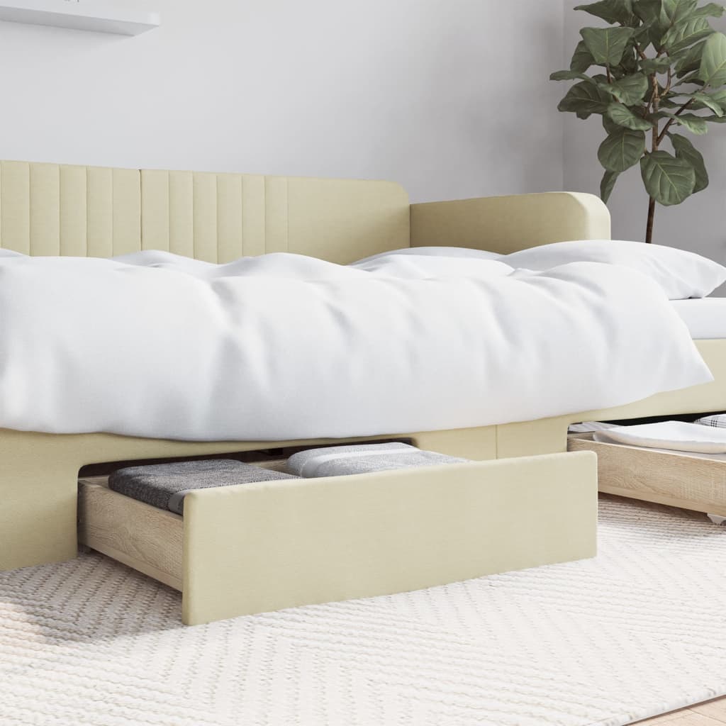 Cassetti da Letto 2pz Crema in Legno Multistrato e Similpelle