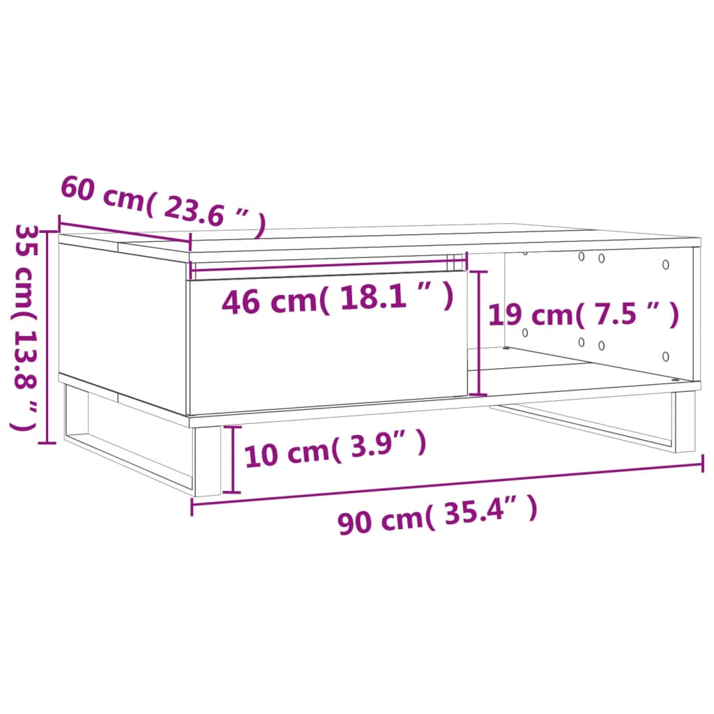 Tavolino da Salotto Grigio Cemento 90x60x35cm Legno Multistrato | homemem39
