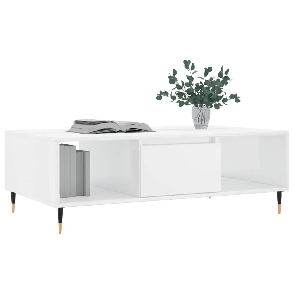 Tavolino da Salotto Bianco Lucido 104x60x35cm Legno Multistrato | homemem39