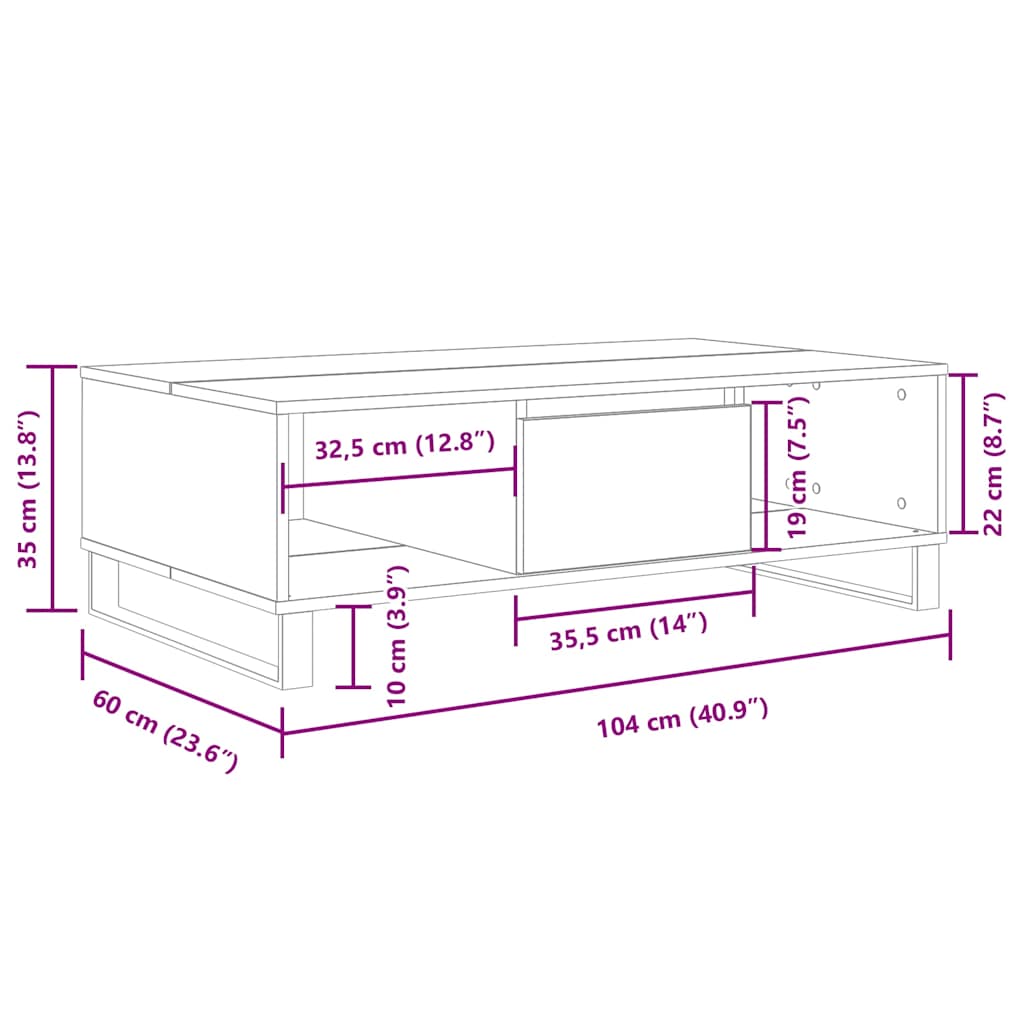 Tavolino Salotto Grigio Cemento 104x60x35 cm Legno Multistrato