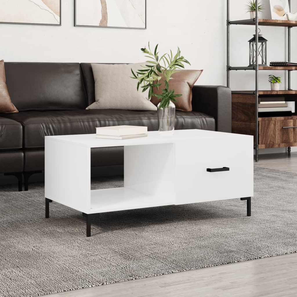 Tavolino da Salotto Bianco Lucido 90x50x40 cm Legno Multistrato | homemem39