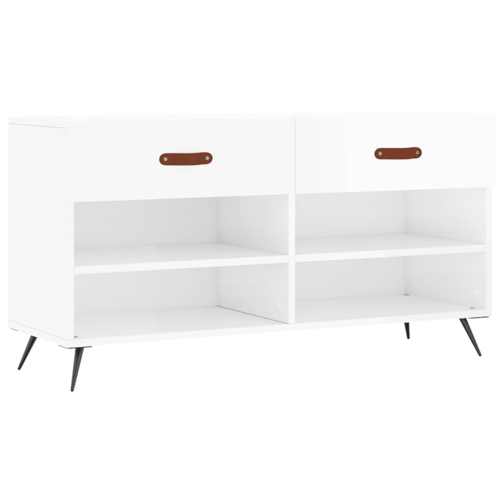 Panca Porta Scarpe Bianco Lucido 102x35x55 cm Legno Multistrato - homemem39