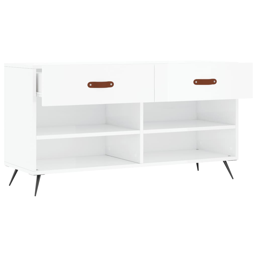 Panca Porta Scarpe Bianco Lucido 102x35x55 cm Legno Multistrato - homemem39