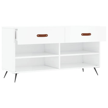 Panca Porta Scarpe Bianco Lucido 102x35x55 cm Legno Multistrato - homemem39