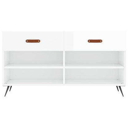 Panca Porta Scarpe Bianco Lucido 102x35x55 cm Legno Multistrato - homemem39