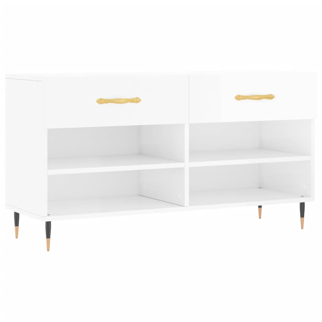 Panca Porta Scarpe Bianco Lucido 102x35x55 cm Legno Multistrato - homemem39