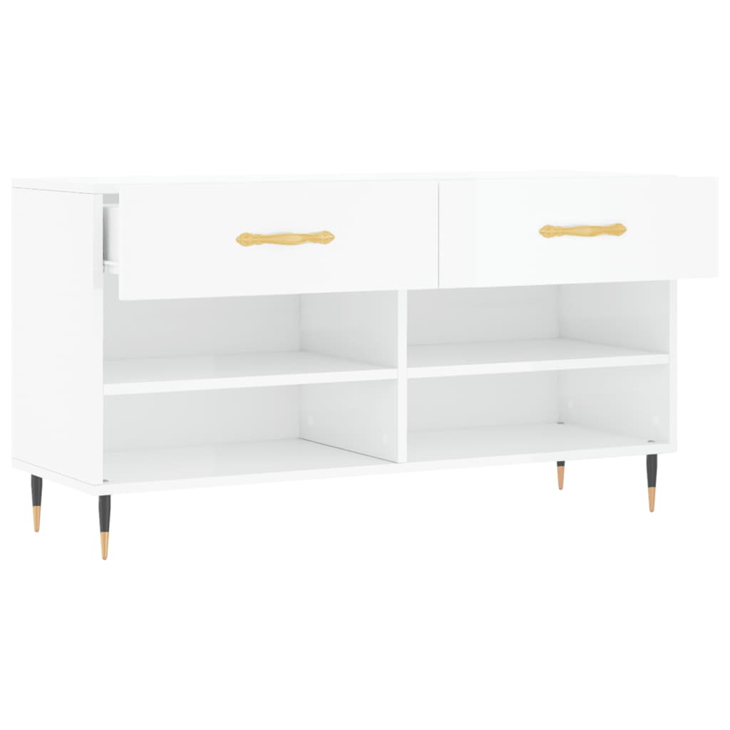 Panca Porta Scarpe Bianco Lucido 102x35x55 cm Legno Multistrato - homemem39