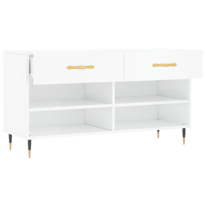 Panca Porta Scarpe Bianco Lucido 102x35x55 cm Legno Multistrato - homemem39