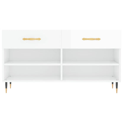 Panca Porta Scarpe Bianco Lucido 102x35x55 cm Legno Multistrato - homemem39