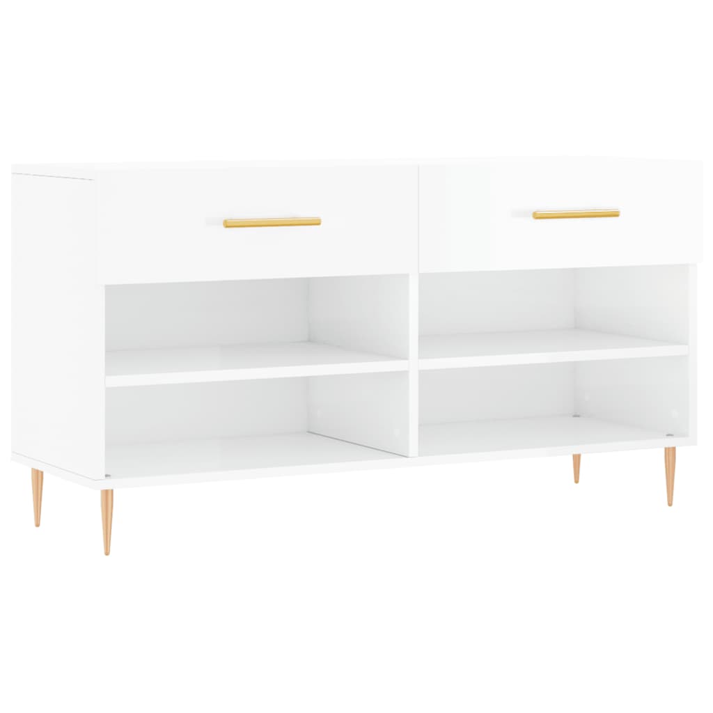 Panca Porta Scarpe Bianco Lucido 102x35x55 cm Legno Multistrato - homemem39