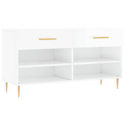 Panca Porta Scarpe Bianco Lucido 102x35x55 cm Legno Multistrato - homemem39