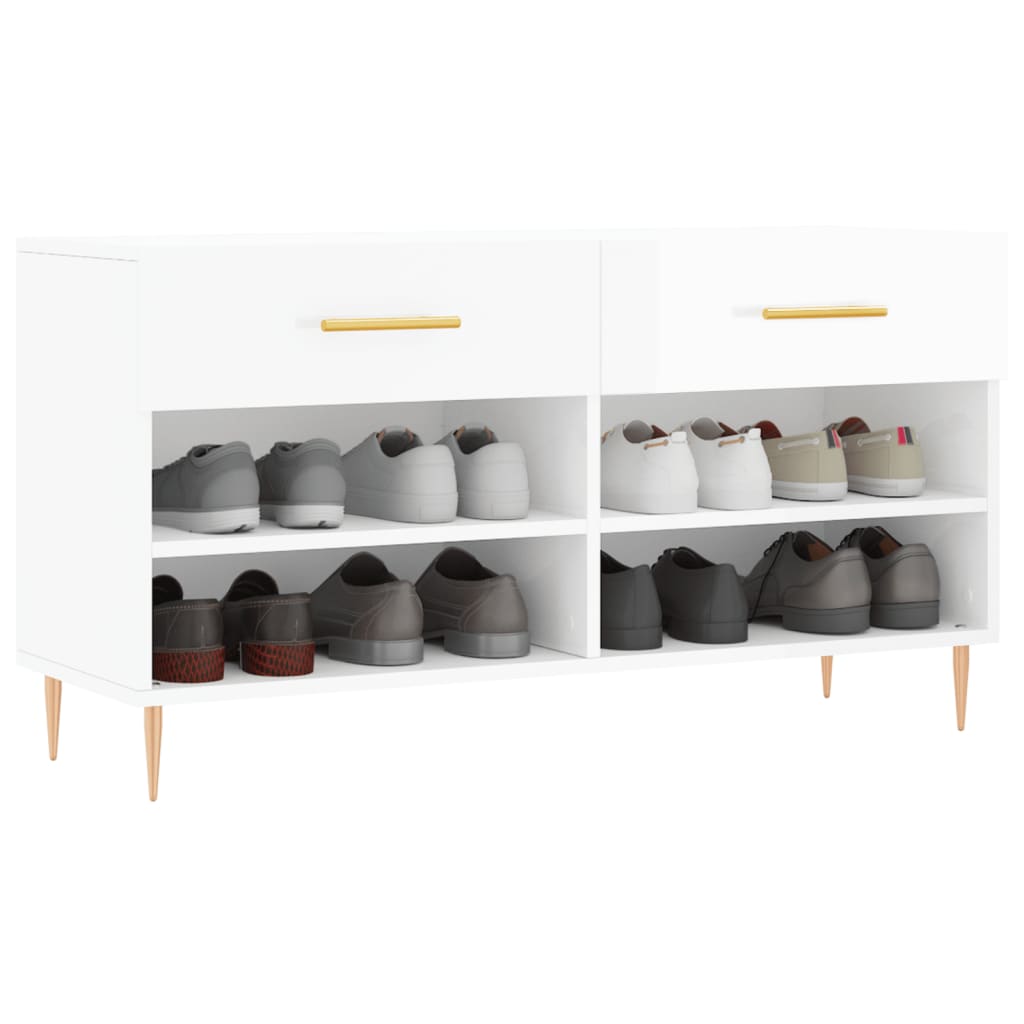 Panca Porta Scarpe Bianco Lucido 102x35x55 cm Legno Multistrato - homemem39