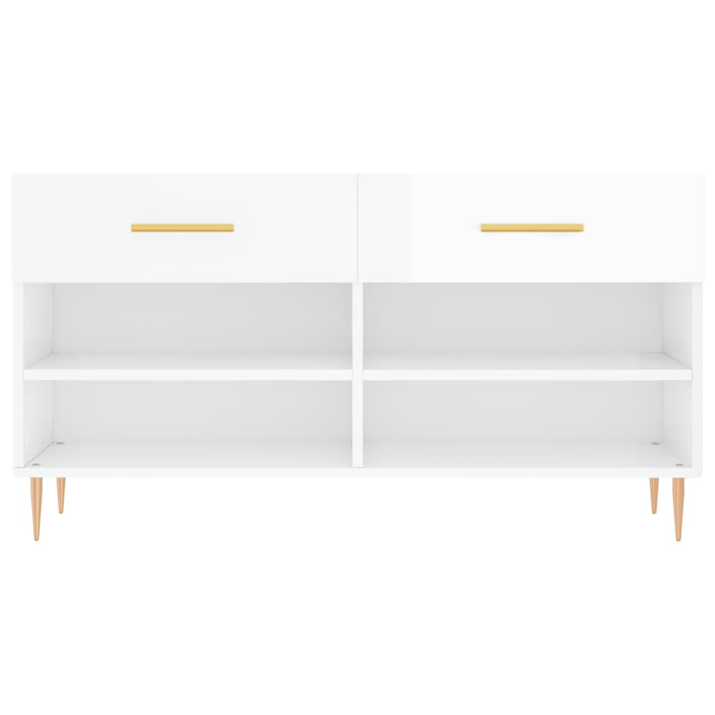 Panca Porta Scarpe Bianco Lucido 102x35x55 cm Legno Multistrato - homemem39
