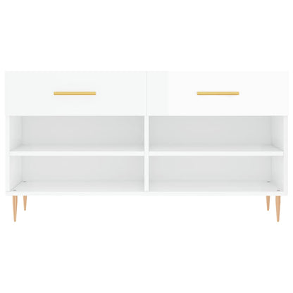 Panca Porta Scarpe Bianco Lucido 102x35x55 cm Legno Multistrato - homemem39