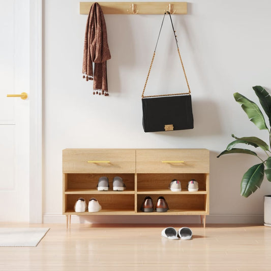 Panca Porta Scarpe Rovere Sonoma 102x35x55 cm Legno Multistrato - homemem39