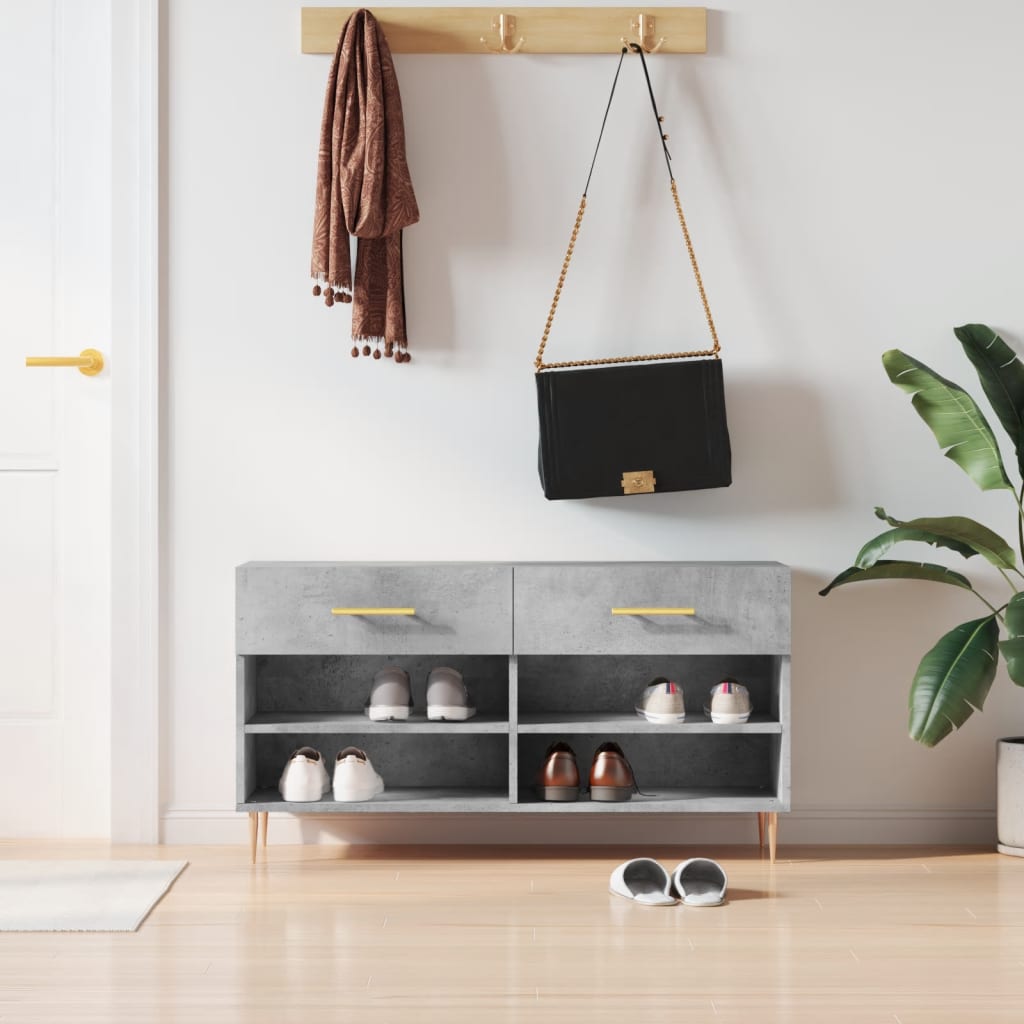 Panca Porta Scarpe Grigio Cemento 102x35x55cm Legno Multistrato - homemem39