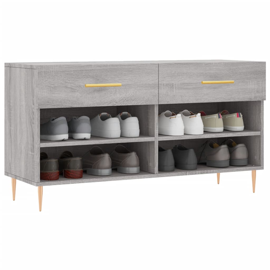 Panca Porta Scarpe Grigio Sonoma 102x35x55 cm Legno Multistrato - homemem39